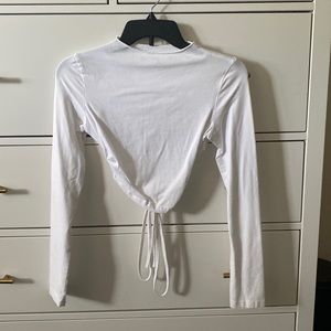 White long sleeve crop top- open back with tie